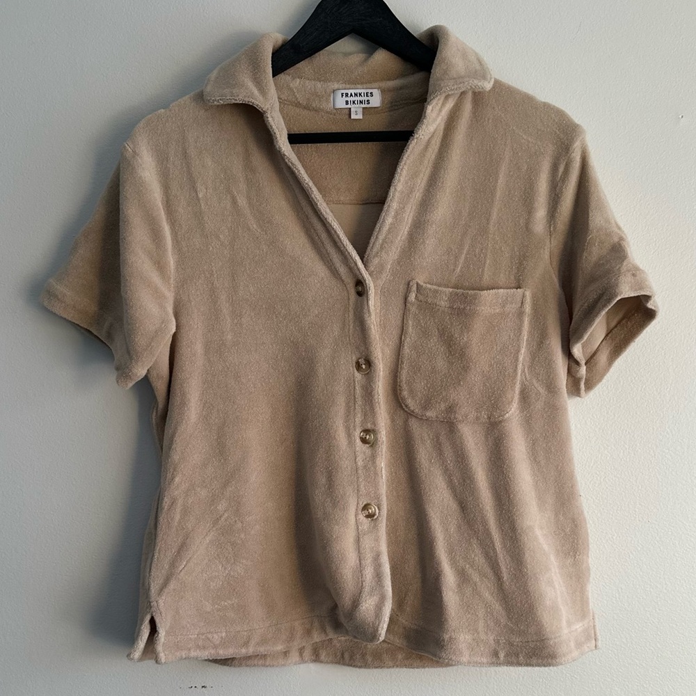 Frankie's Bikinis Cream Button-Up‎ Towel Shirt Small